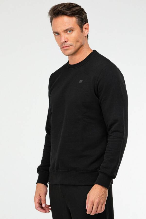 Siyah Regular Pamuklu Bisiklet Yaka Basic Erkek Sweatshirt xc2366 - Speedlife (1)