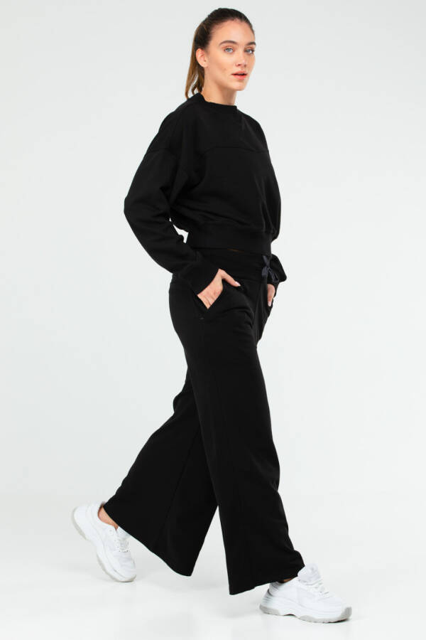 Siyah Regular Pamuklu Bisiklet Yaka Crop Kadın Eşofman Takım sa2632 - Speedlife (1)