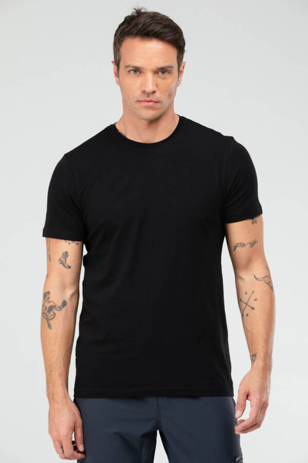 Siyah Regular Pamuklu Bisiklet Yaka Kısa Kol Basic Erkek Tişört XF1708 - Speedlife