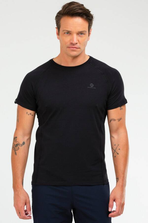 Siyah Regular Pamuklu Bisiklet Yaka Kısa Kol Erkek Tişört xf1511 - Speedlife
