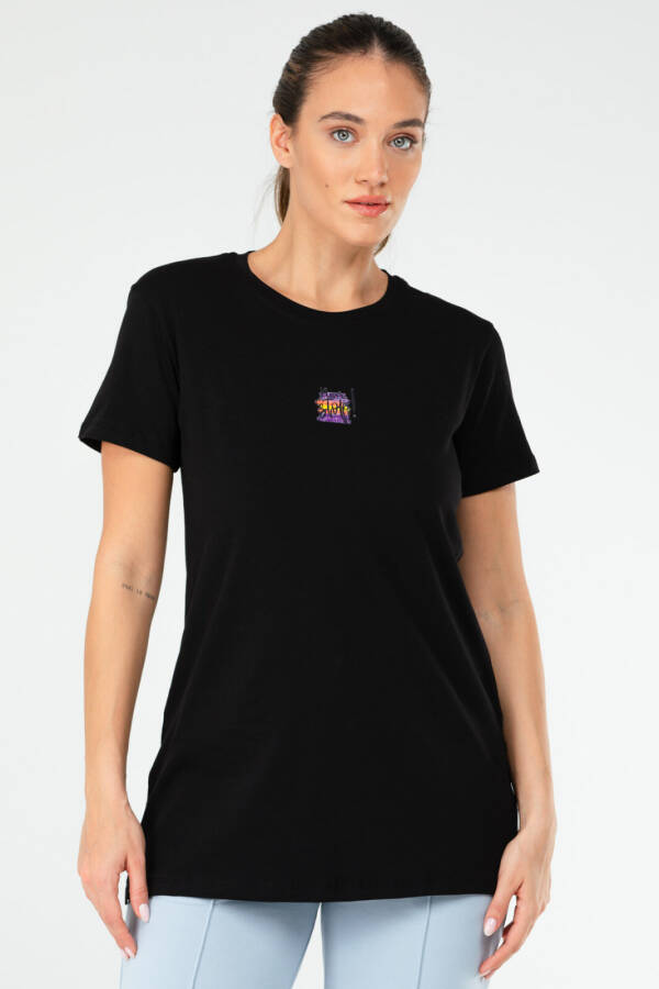 Siyah Regular Pamuklu Bisiklet Yaka Kısa Kol Kadın Tişört sf0646 - Speedlife