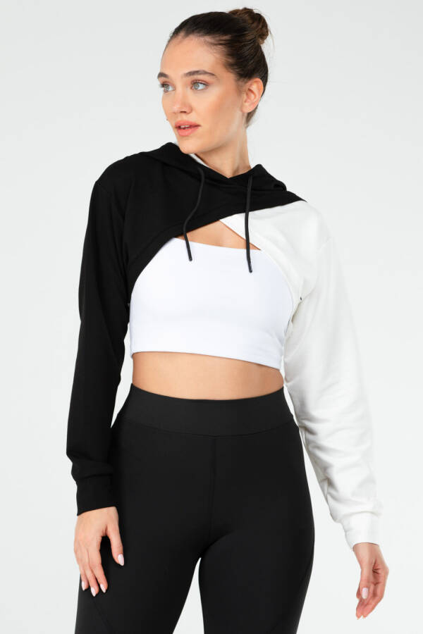 Siyah Regular Pamuklu Kapüşonlu Crop Kadın Sweatshirt sc1180 - Speedlife