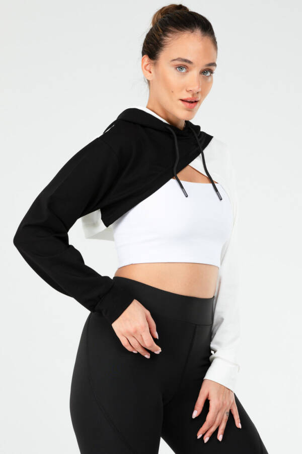 Siyah Regular Pamuklu Kapüşonlu Crop Kadın Sweatshirt sc1180 - Speedlife (1)