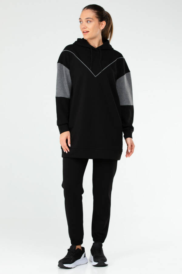 Siyah Regular Pamuklu Kapüşonlu Kadın Tunik Takım sa2630 - Speedlife
