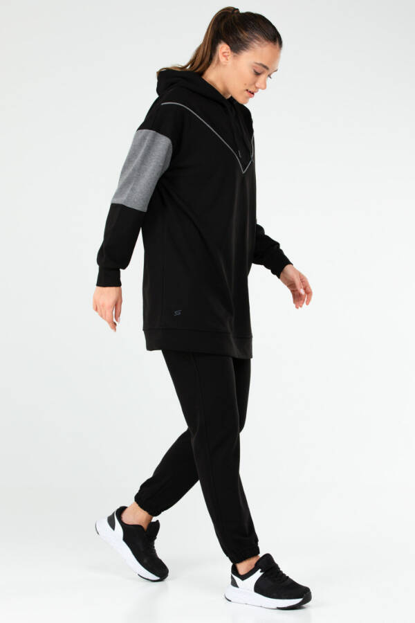 Siyah Regular Pamuklu Kapüşonlu Kadın Tunik Takım sa2630 - Speedlife (1)