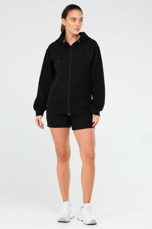 Siyah Regular Pamuklu Kapüşonlu Üçlü Kadın Şort Takım sa2618 - Speedlife