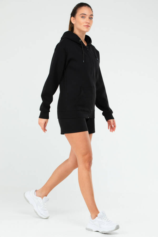 Siyah Regular Pamuklu Kapüşonlu Üçlü Kadın Şort Takım sa2618 - Speedlife (1)