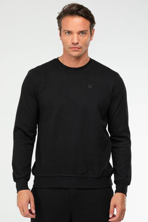 Siyah Regular Pamuklu O Yaka Basic Erkek Sweatshirt xc2372 - Speedlife