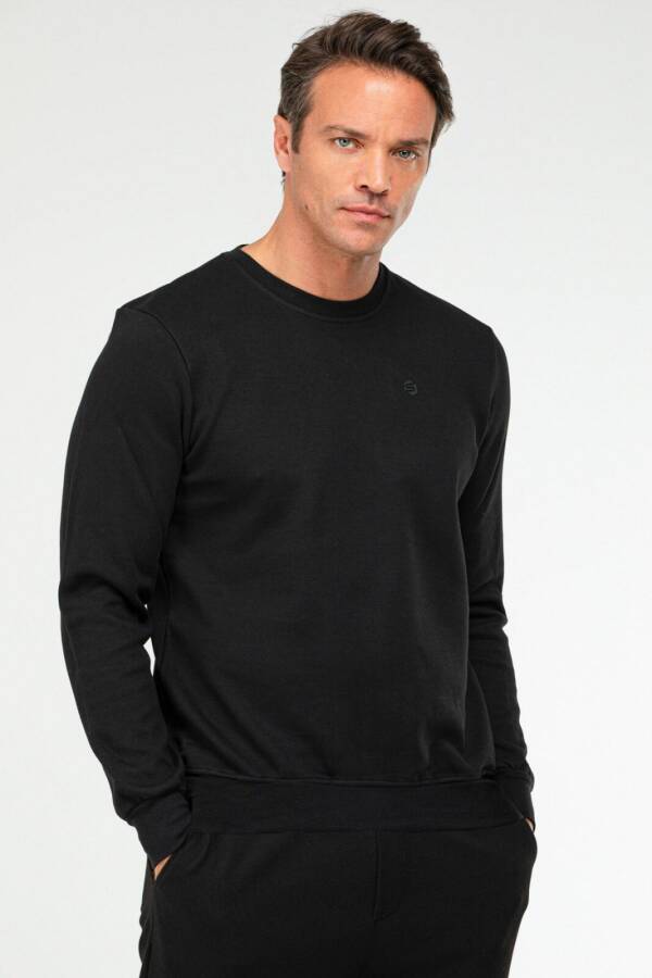 Siyah Regular Pamuklu O Yaka Basic Erkek Sweatshirt xc2372 - Speedlife (1)