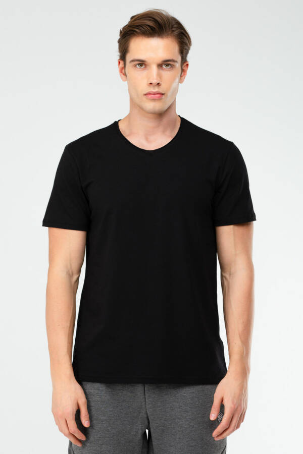 Siyah Regular Pamuklu V Yaka Erkek Tişört xf1606 - Speedlife