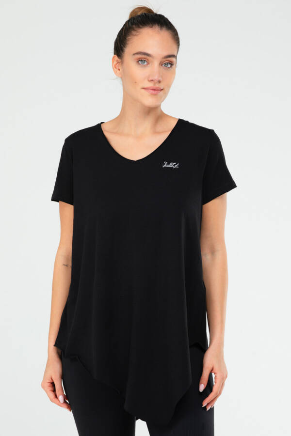 Siyah Regular Pamuklu V Yaka Kısa Kol Kadın Tişört sf0388 - Speedlife