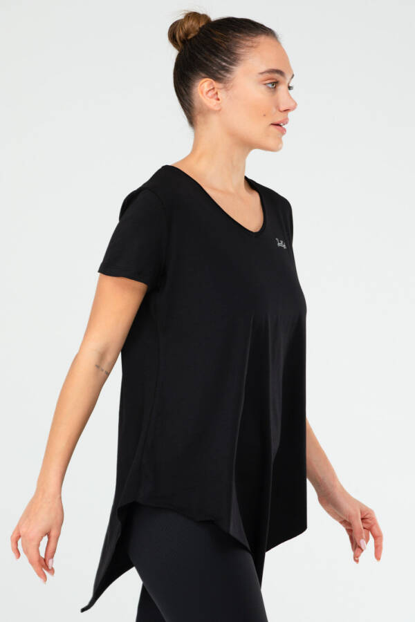 Siyah Regular Pamuklu V Yaka Kısa Kol Kadın Tişört sf0388 - Speedlife (1)
