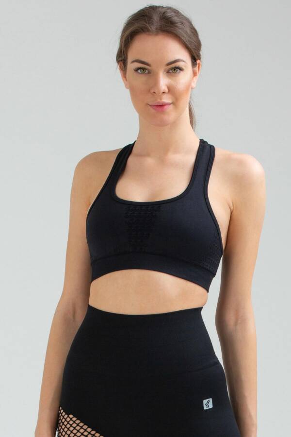 Siyah Slim Fit Açık Yaka Seamless Kadın Sporcu Sütyeni Bra ssf0003 - Speedlife