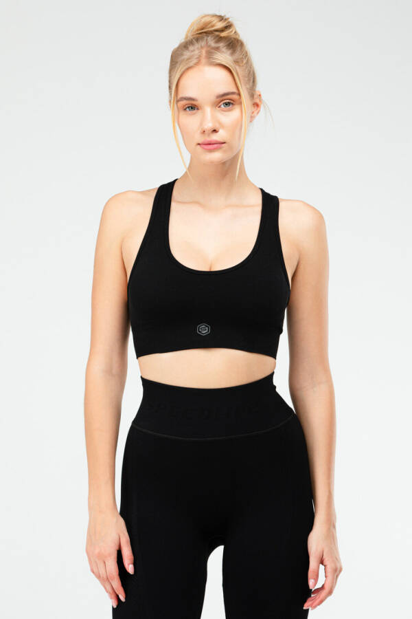 Siyah Slim Fit Açık Yaka Seamless Kadın Sporcu Sütyeni Bra ssf1020 - Speedlife