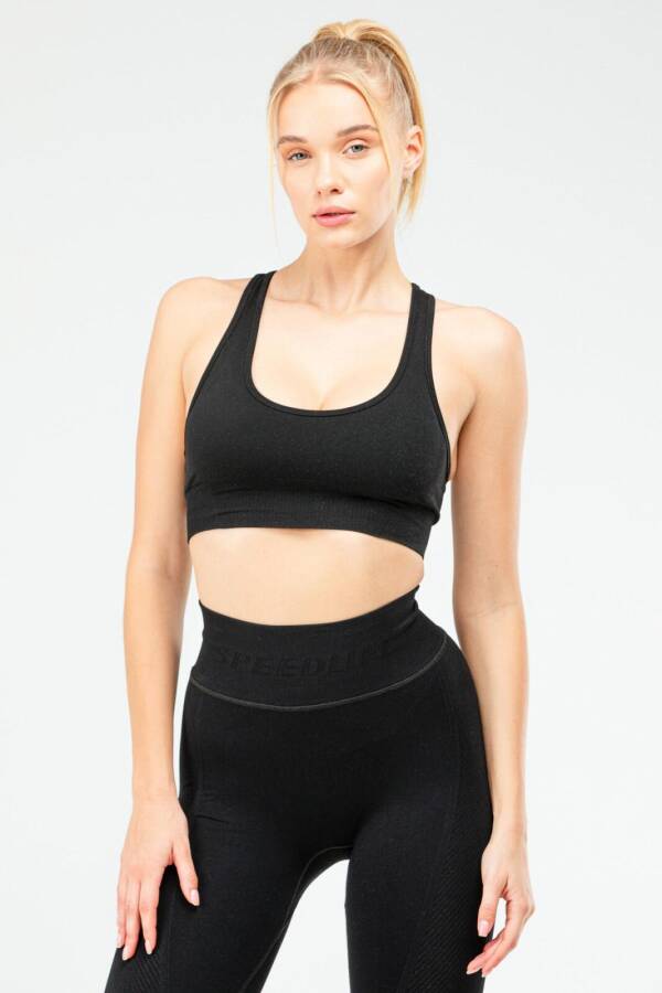 Siyah Slim Fit Açık Yaka Seamless Kadın Sporcu Sütyeni Bra ssf1021 - Speedlife