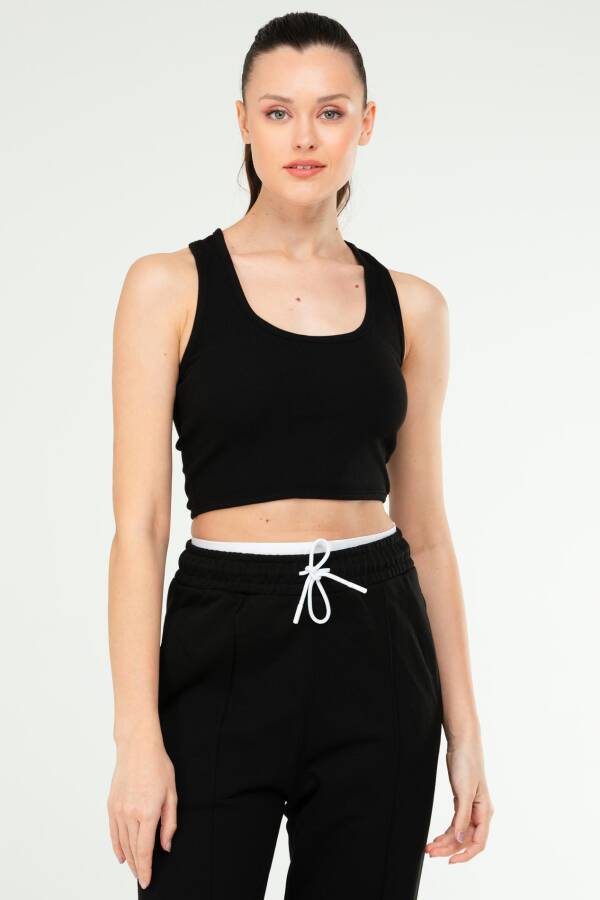 Siyah Slim Fit Basic Kaşkorse Askılı Kolsuz Kadın Crop Top SF0754 - Speedlife