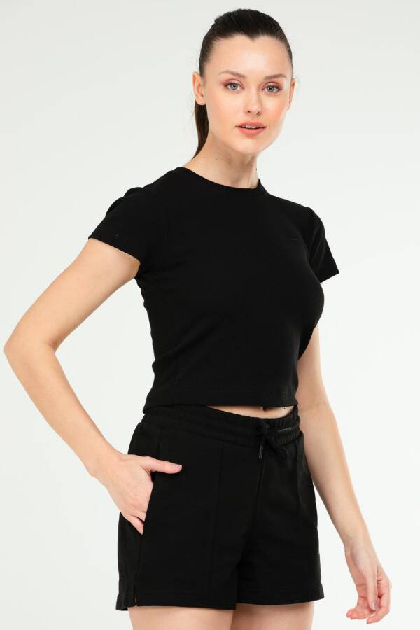 Siyah Slim Fit Basic Kaşkorse Bisiklet Yaka Kısa Kol Crop Kadın Body sf0757 - Speedlife (1)