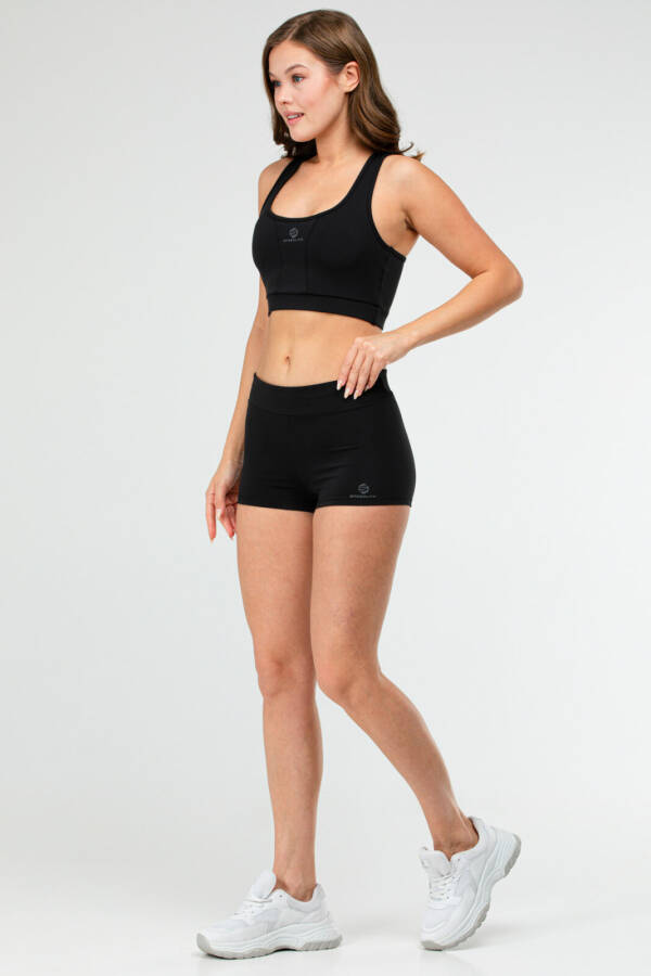 Siyah Slim Fit Dalgıç Kumaş Açık Yaka Kadın Şort Takım sb0676 - Speedlife (1)