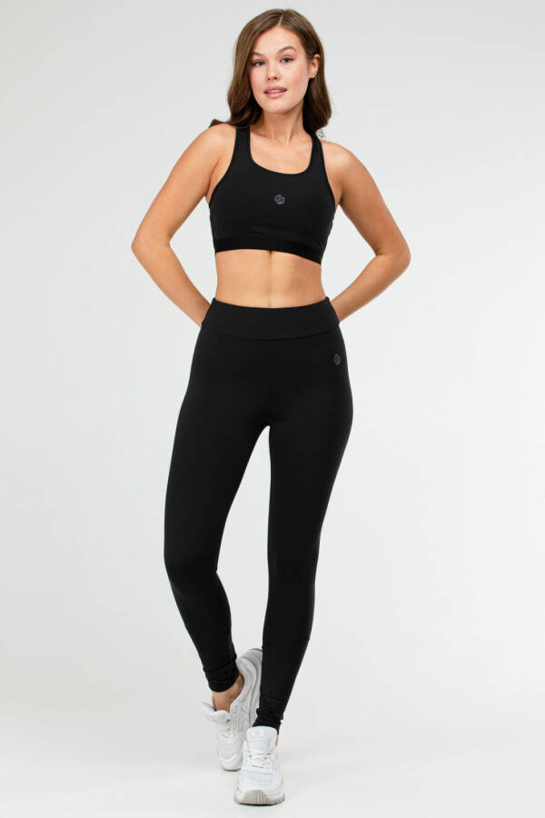 Siyah Slim Fit Düz Bisiklet Yaka Kolsuz Üçlü Kadın Tayt Takım sb0799 - Speedlife