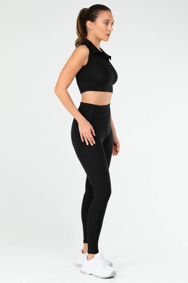 Siyah Slim Fit Micro Yüksek Bel Toparlayıcı Kadın Tayt Takım sb0844 - Speedlife (1)