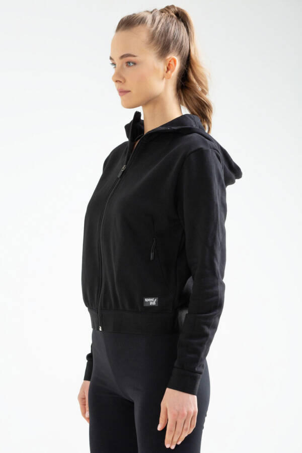 Siyah Slim Fit Pamuklu Kapüşonlu Kadın Sweatshirt sc0962 - Speedlife (1)