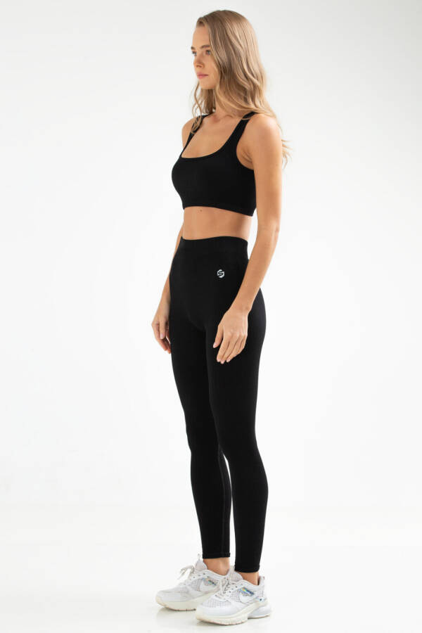 Siyah Slim Fit Yüksek Bel Seamless Kadın Tayt Takım ssb0008 - Speedlife (1)
