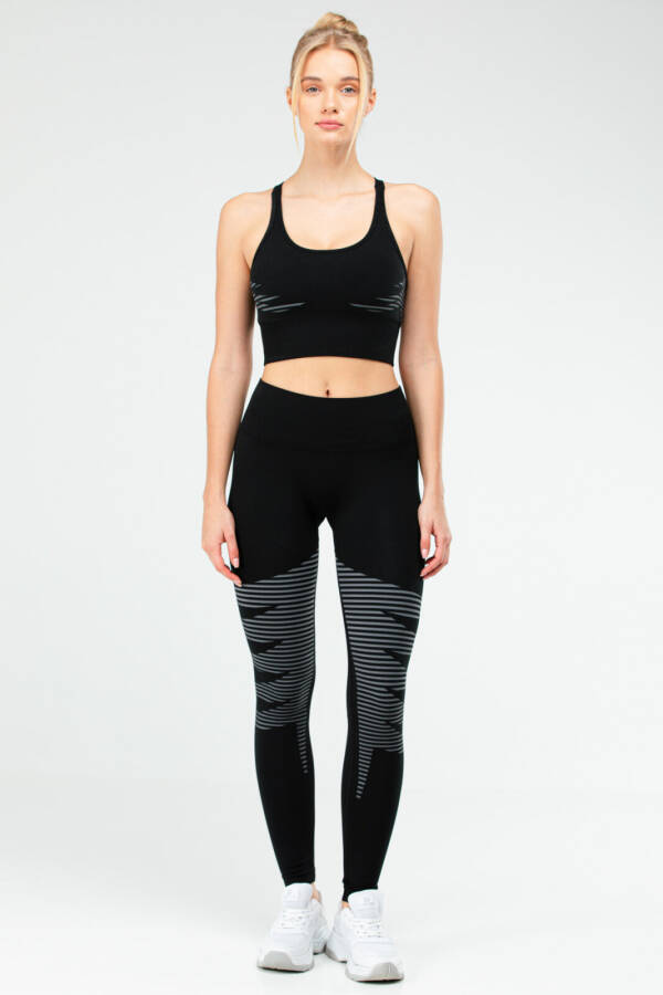 Siyah Slim Fit Yüksek Bel Toparlayıcı Crop Top Seamless Kadın Tayt Takım ssb0011 - Speedlife