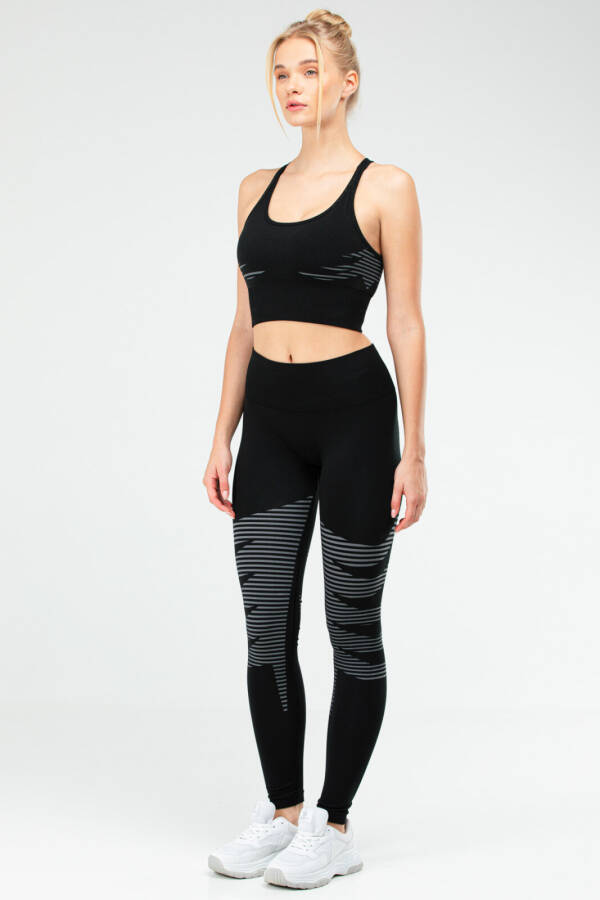 Siyah Slim Fit Yüksek Bel Toparlayıcı Crop Top Seamless Kadın Tayt Takım ssb0011 - Speedlife (1)