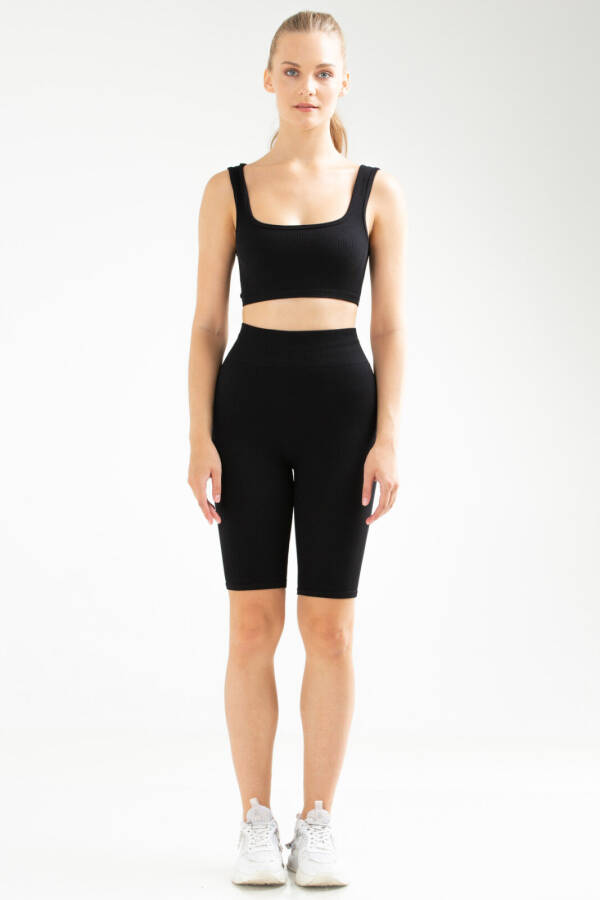 Siyah Slim Fit Yüksek Bel Toparlayıcı Seamless Kadın Tayt Takım ssb0009 - Speedlife
