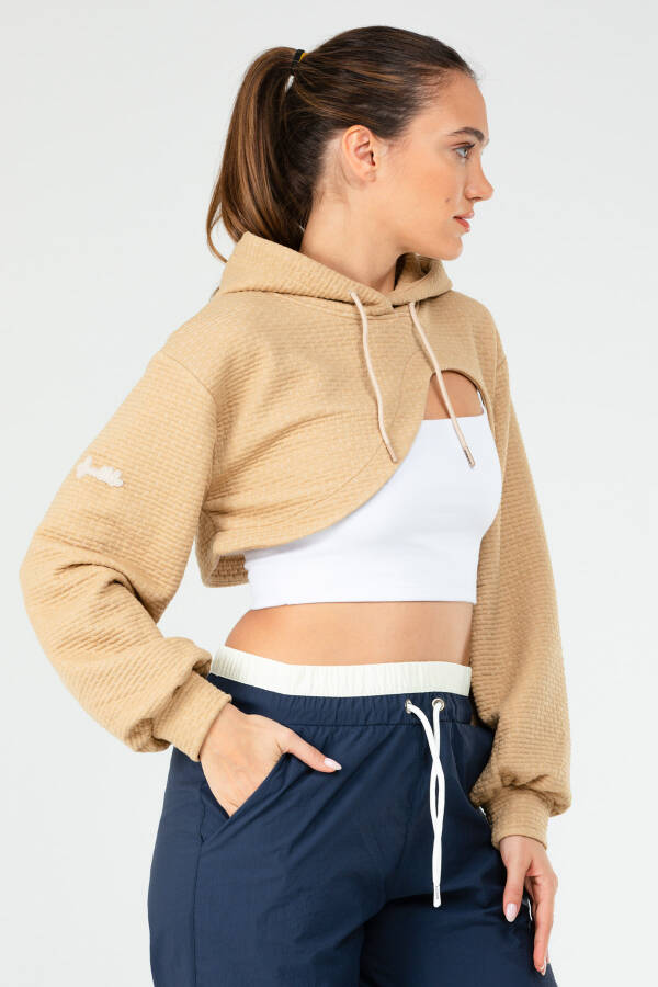 Taş Regular Kareli Kapüşonlu Crop Kadın Sweatshirt sc1185 - Speedlife (1)