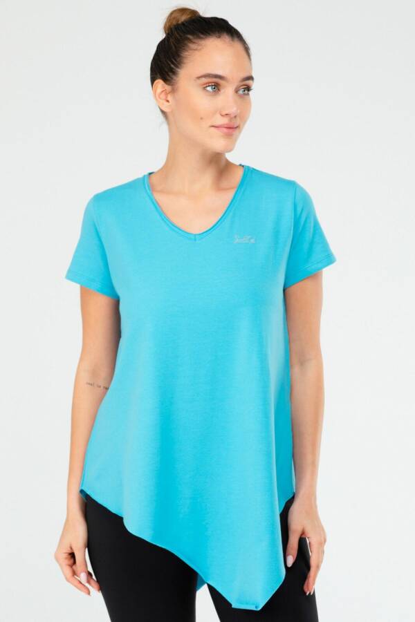 Turkuaz Regular Pamuklu V Yaka Kısa Kol Kadın Tişört sf0388 - Speedlife