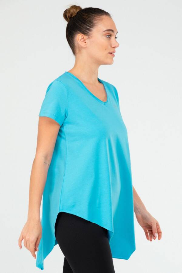 Turkuaz Regular Pamuklu V Yaka Kısa Kol Kadın Tişört sf0388 - Speedlife (1)