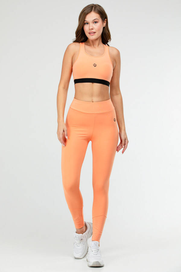 Turuncu Slim Fit Düz Bisiklet Yaka Kolsuz Üçlü Kadın Tayt Takım sb0799 - Speedlife