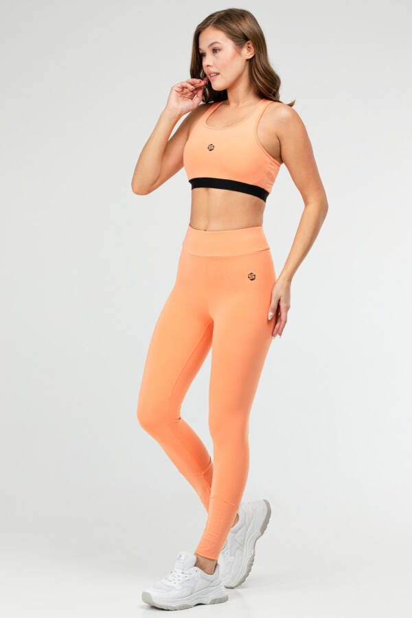 Turuncu Slim Fit Düz Bisiklet Yaka Kolsuz Üçlü Kadın Tayt Takım sb0799 - Speedlife (1)