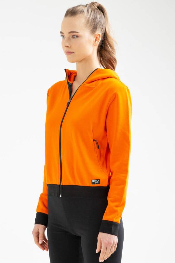 Turuncu Slim Fit Pamuklu Kapüşonlu Kadın Sweatshirt sc0962 - Speedlife (1)