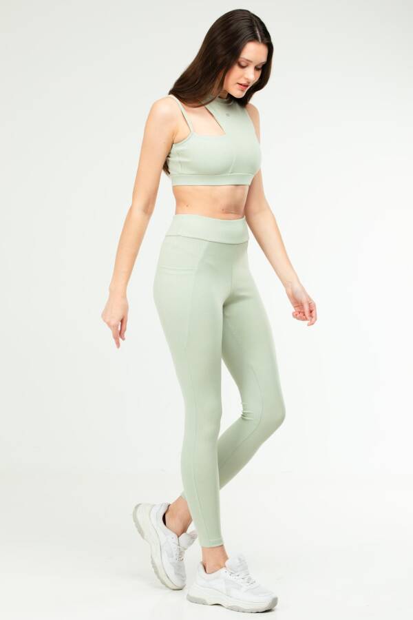 Yağ Yeşili Slim Fit Yüksek Bel Toparlayıcı Kadın Tayt Takım sb0849 - Speedlife (1)