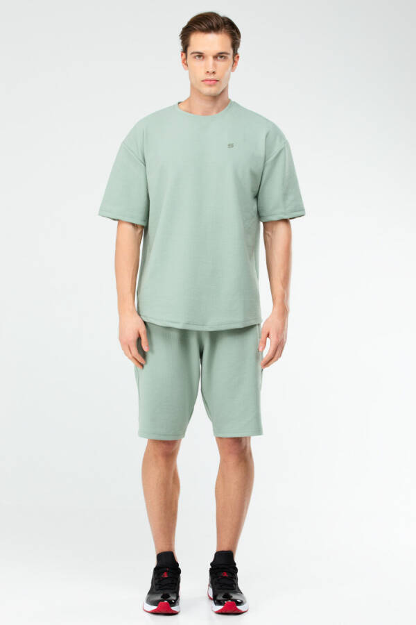 Yeşil Oversize Bisiklet Yaka Basic Erkek Şort Takım xb0067 - Speedlife