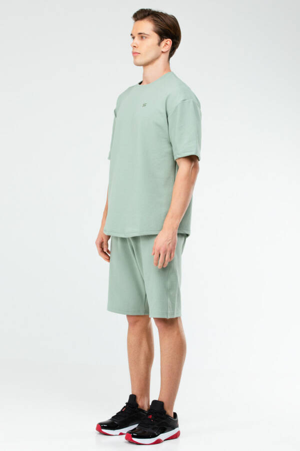Yeşil Oversize Bisiklet Yaka Basic Erkek Şort Takım xb0067 - Speedlife (1)