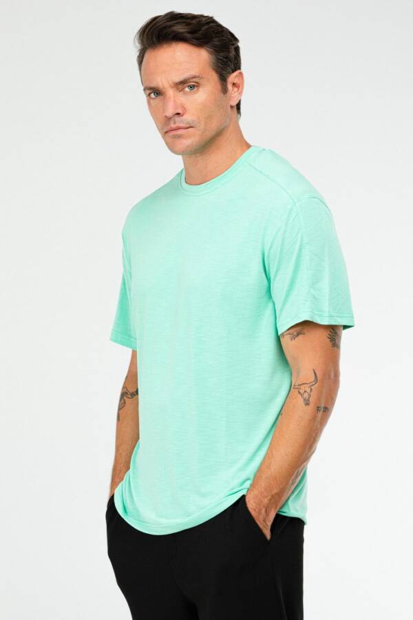 Yeşil Oversize Modal O Yaka Kısa Kol Erkek Tişört xf1730 - Speedlife