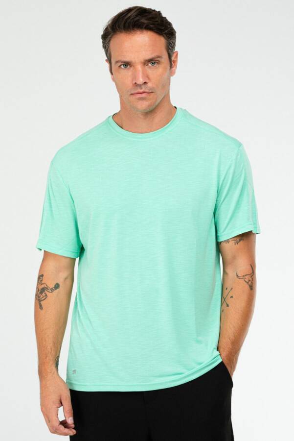 Yeşil Oversize Modal O Yaka Kısa Kol Erkek Tişört xf1730 - Speedlife (1)