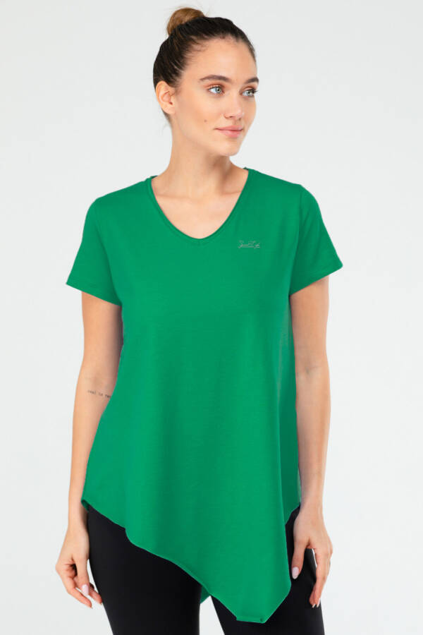 Yeşil Regular Pamuklu V Yaka Kısa Kol Kadın Tişört sf0388 - Speedlife