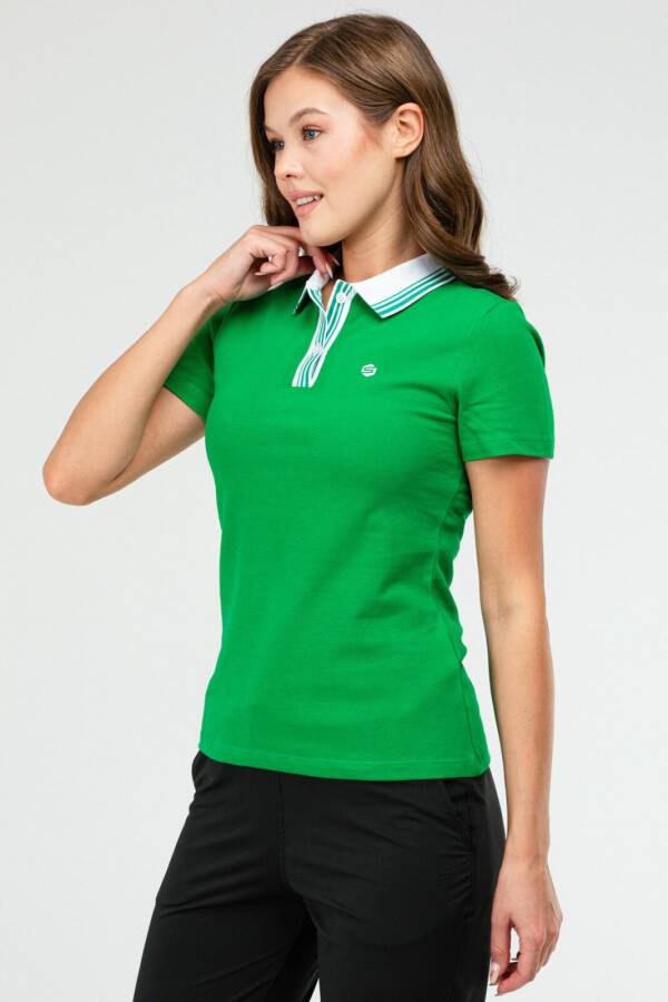 Yeşil Slim Fit Basic 100% Pamuk Kısa Kol Polo Yaka Kadın Tişört sf0684 - Speedlife (1)