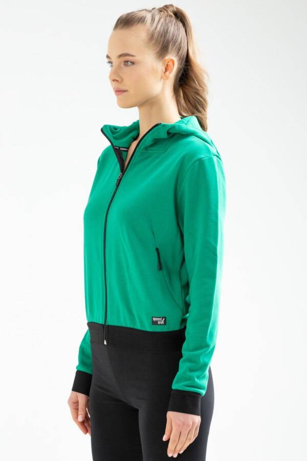 Yeşil Slim Fit Pamuklu Kapüşonlu Kadın Sweatshirt sc0962 - Speedlife (1)