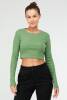 Yeşil Slim Fit Pamuklu O Yaka Crop Top Kaşkorse Kadın Tişört SF0760 